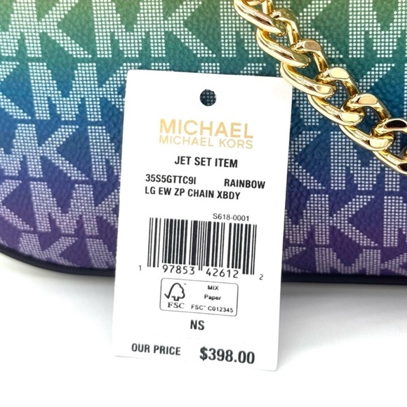 Michael Kors Jet Set Large Rainbow Signature Logo Crossbody Bag Rainbow - Picture 12 of 12